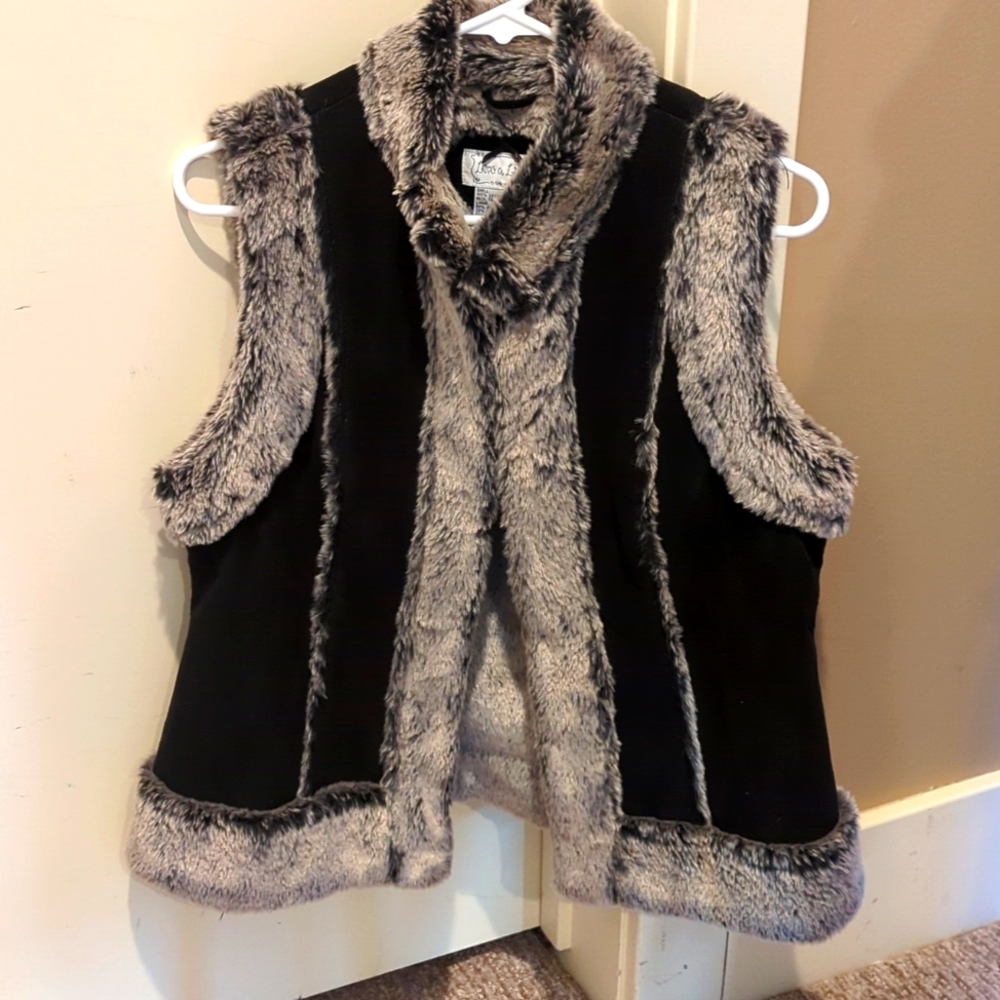 Leather and faux fur black and silver vest